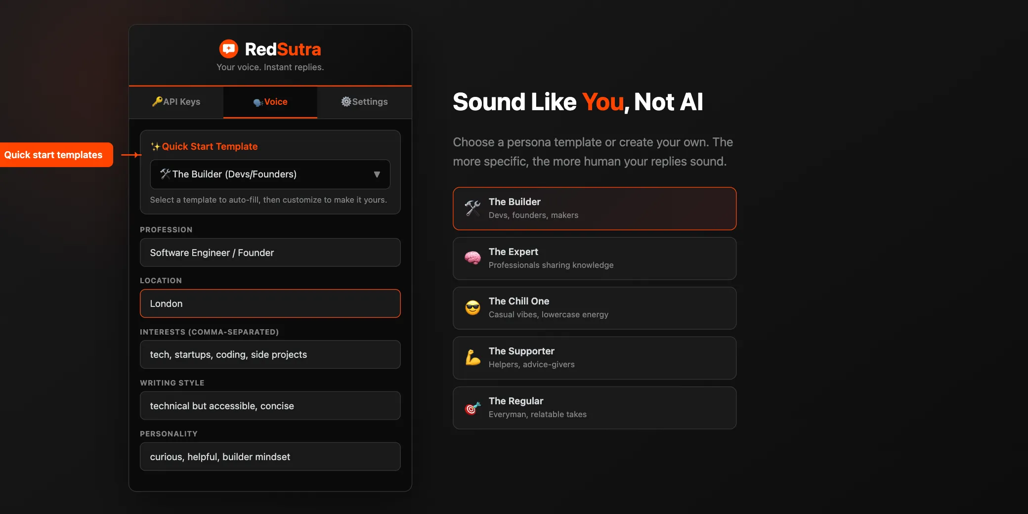 RedSutra settings panel